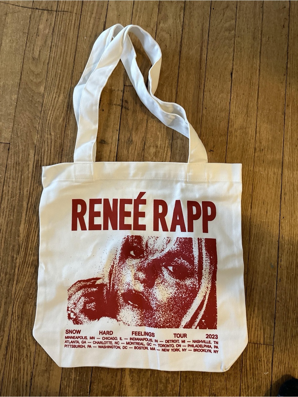 Renee Rapp Snow Hard Feelings Tour 2023 VIP White Canvas Tote Bag with Red Print